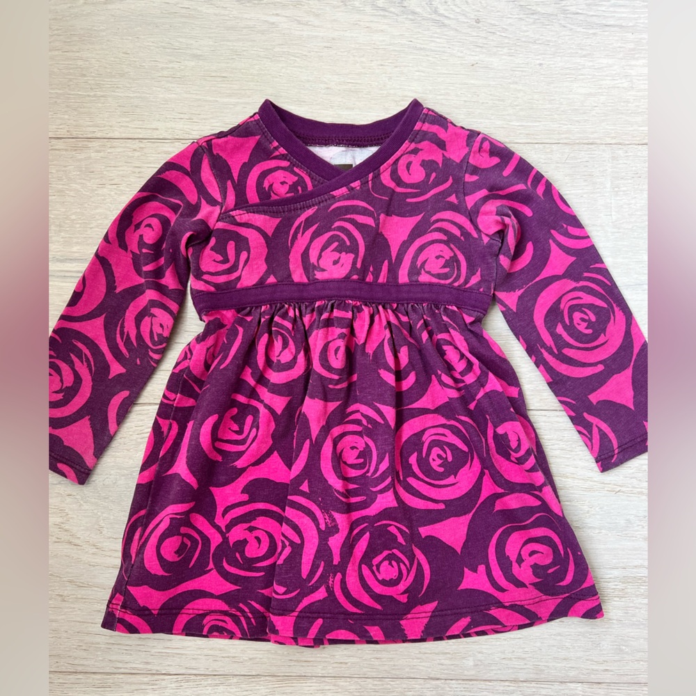 TEA COLLECTION girl dress long sleeve purple hot pink size 9 to 12 mo